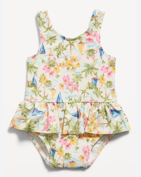 Baby-Printed Ruffled One-Piece Swimsuit- Scenic Print