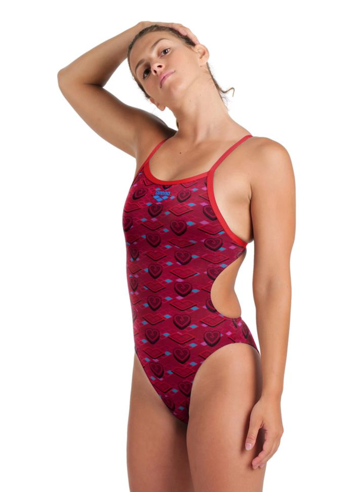 Arena- Women's Pom Challenge Back One Piece- Happy Valentines