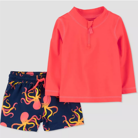 Carter's Just One You®️ Baby Boys' Long Sleeve Octopus Printed Rash Guard Set - Orange