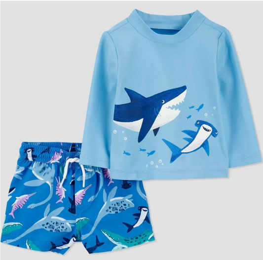 Carter's Just One You®️ Baby Boys' Long Sleeve Shark Printed Rash Guard Set