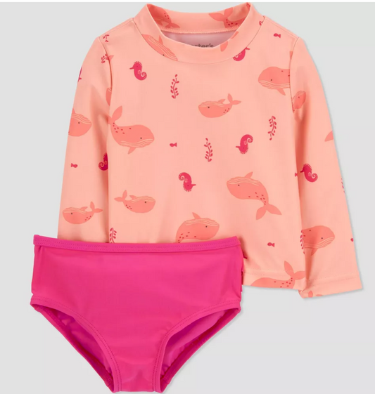 Carter's Just One You® Baby Girls' Long Sleeve Sealife Rash Guard Set - Pink