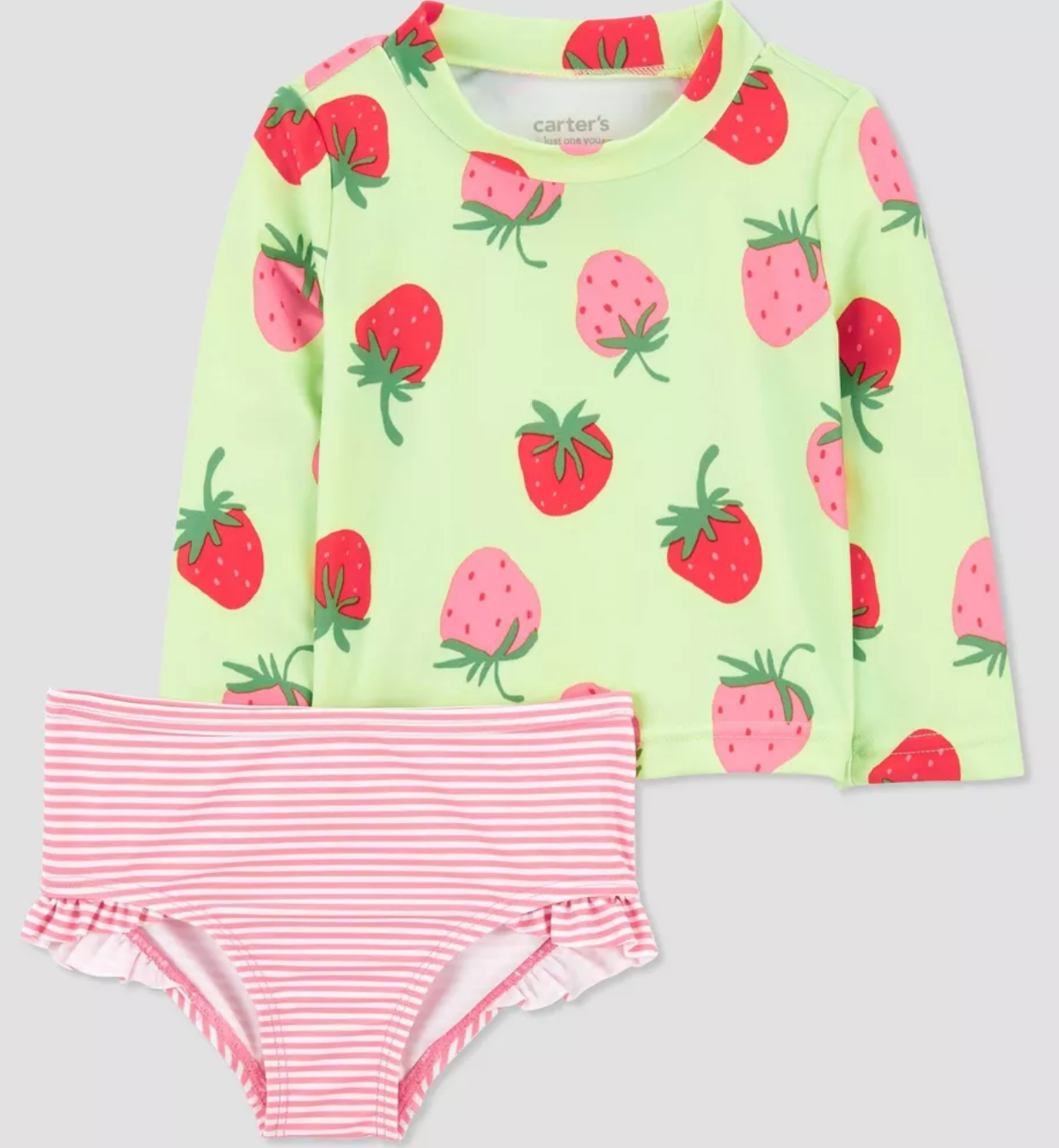 Carter's Just One You®️ Baby Girls' Long Sleeve Strawberry Printed Rash Guard Set - Light Green/Pink