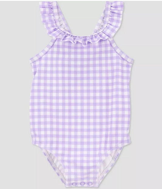 Carter's Just One You®️ Baby Girls' Ruffle Gingham One Piece Swimsuit - Purple